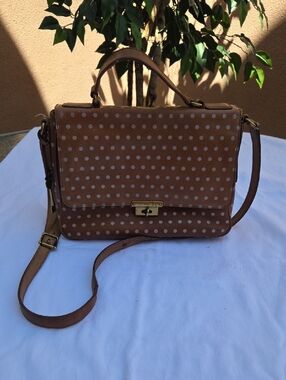 Fossil Tan Polka Dot Satchel with Gold Hardware